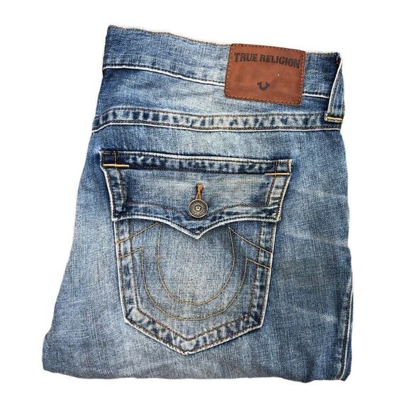 RARE True Religion Jeans Shorts Size 38 RICKY FLAP T Blue - Picture 1 of 9